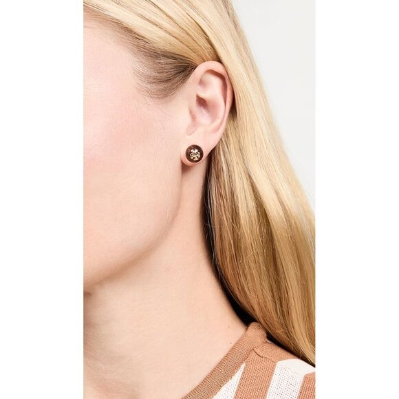 Tory Burch Kira Pearl Stud Earrings Brown OS - Picture 9 of 14